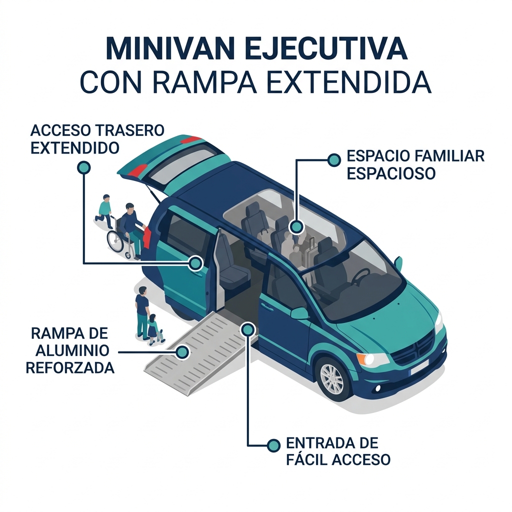 Diagrama Explícito de Minivan Adaptada con Rampa Desplegada