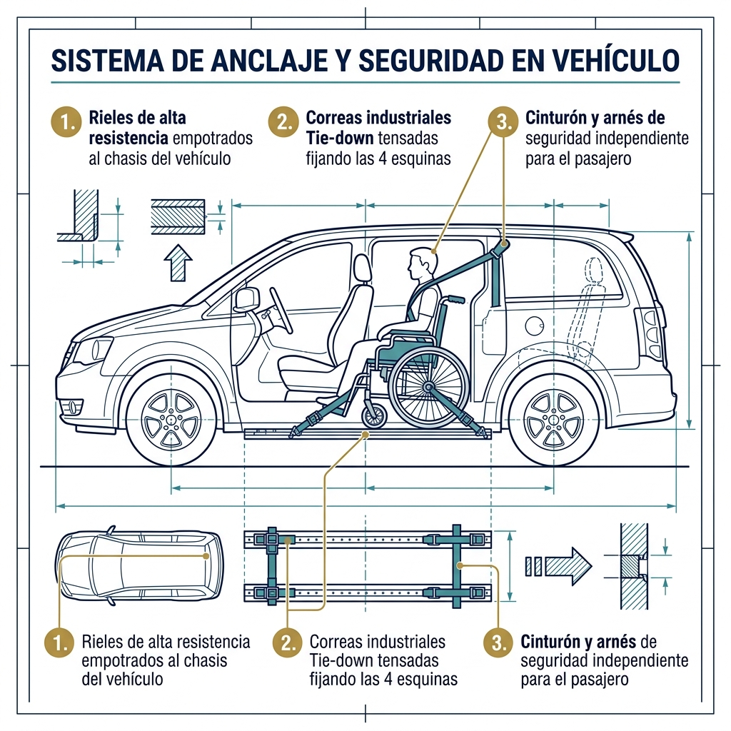 Diagrama Técnico del Interior del Vehículo y Sistema Tie-down
